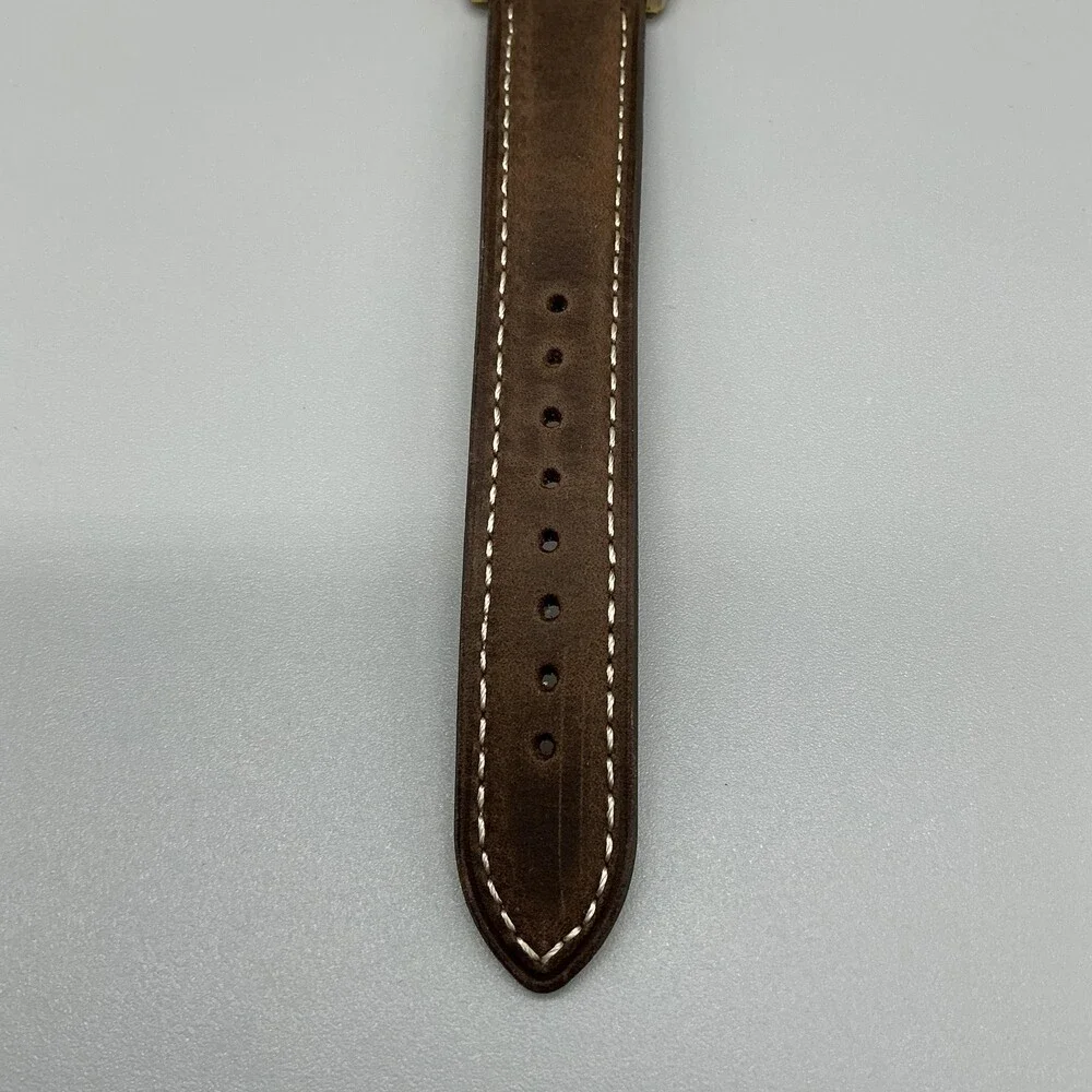 Vintage Troica Cat Dial Womens Watch 41mm Gold Tone Brown Leather New Battery